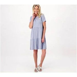 Koolaburra by UGG Cotton Rayon Tee Tier Dress Chambray Heather Blue Size XS